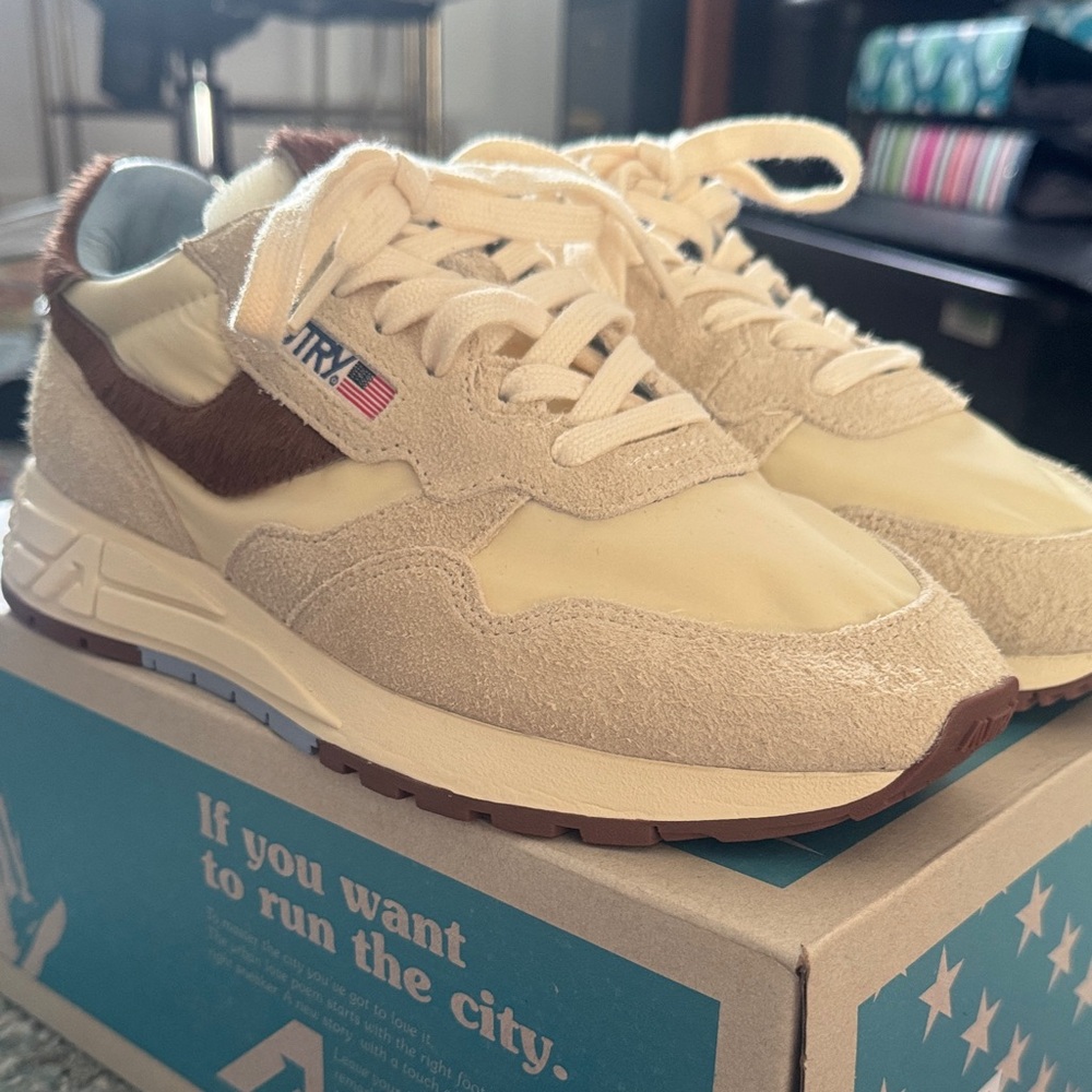 Retro Runner Sneakers in Cream & Brown